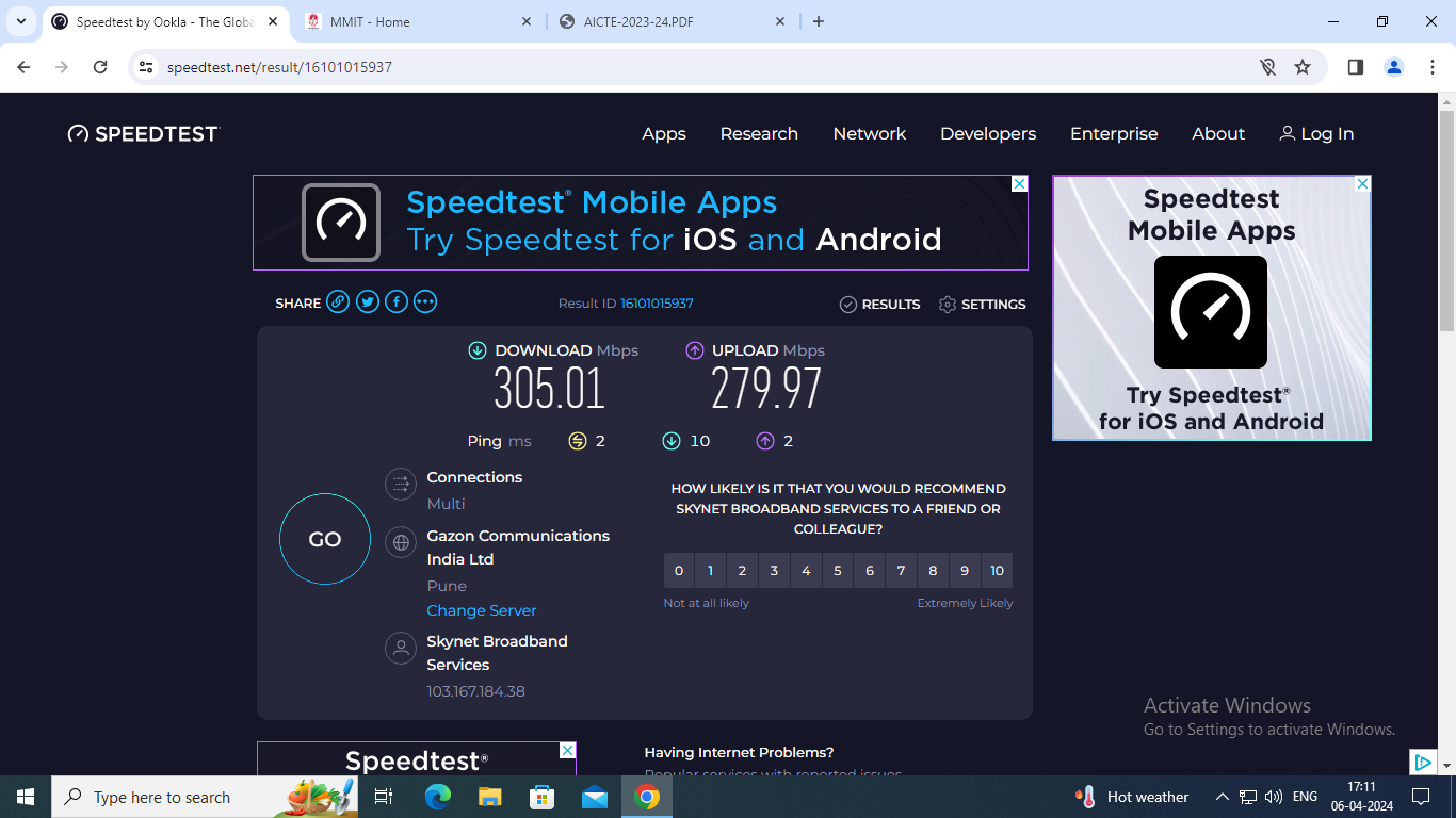 internet bandwidth 300 mbps